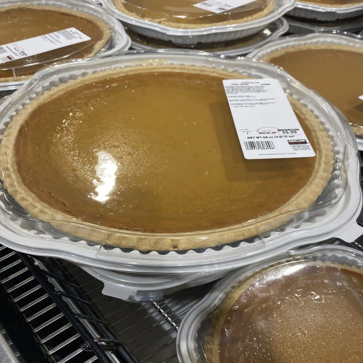 pumpkin pie in refrigerator case at Costco 