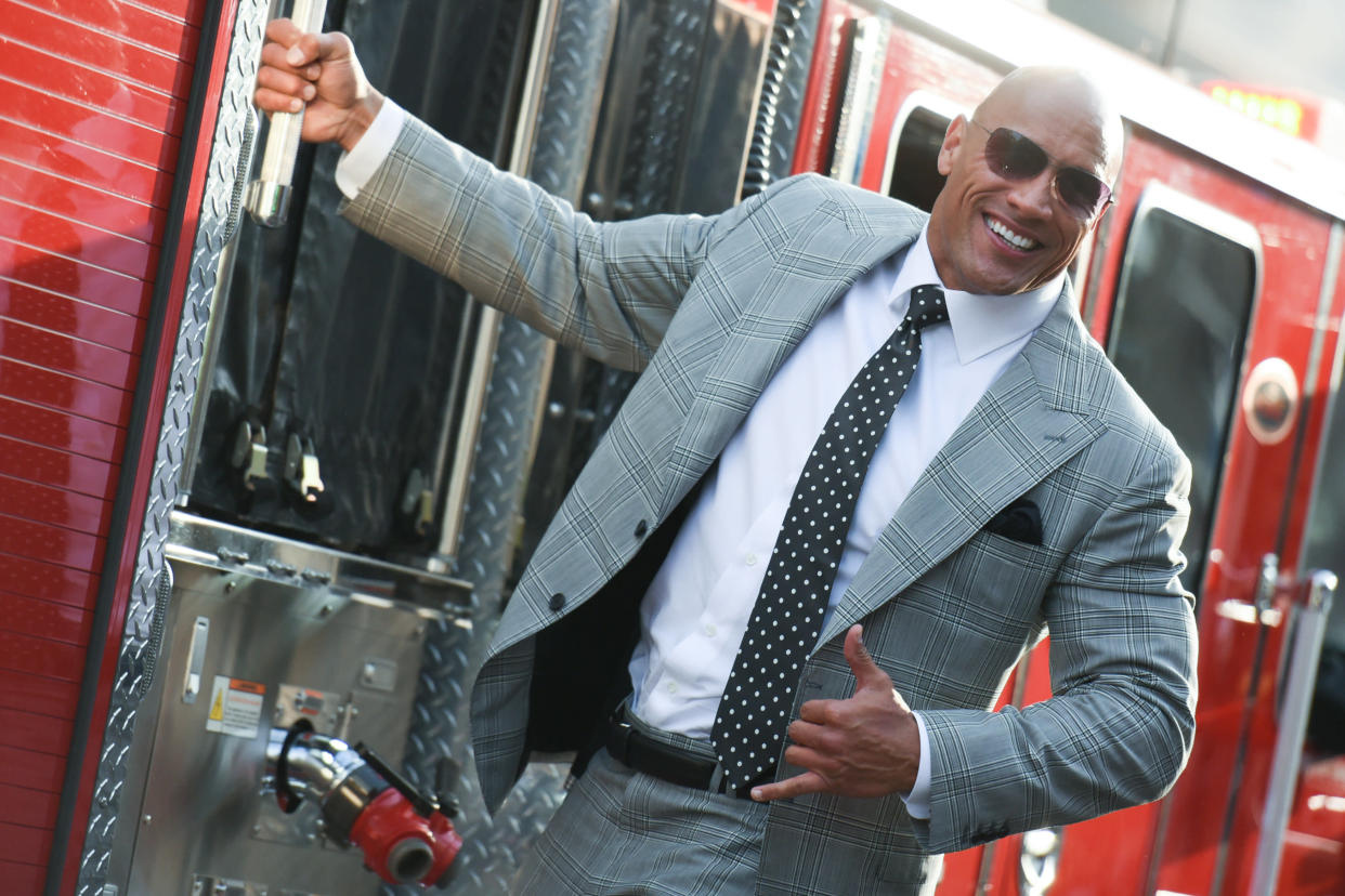 Dwayne Johnson arrives at the World Premiere Of "San Andreas" held at TCL Chinese Theatre on Tuesday, May 26, 2015, in Los Angeles. (Photo by Richard Shotwell/Invision/AP)