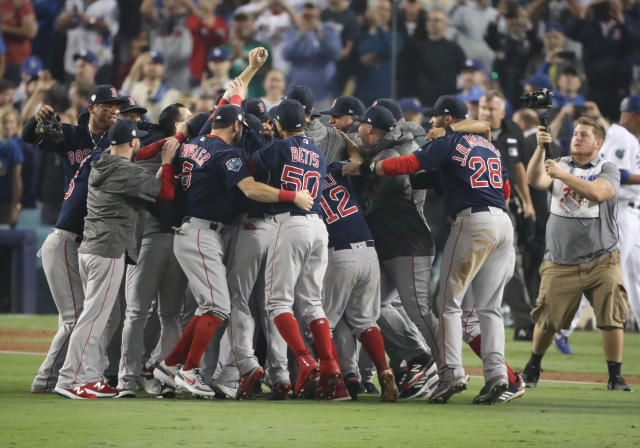 The final out of the last FOUR Red Sox WORLD SERIES CHAMPIONSHIPS