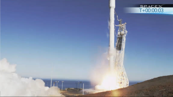 SpaceX's first next-generation Falcon 9 rocket launches on its debut test flight from Space Launch Complex 4 at Vandenberg Air Force Base in California on Sept. 29, 2013.