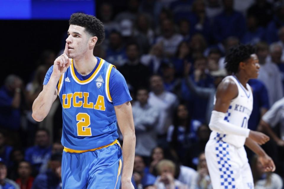 Lonzo Ball (L) and UCLA could play Kentucky for the second time this season in the Sweet 16. (Getty)