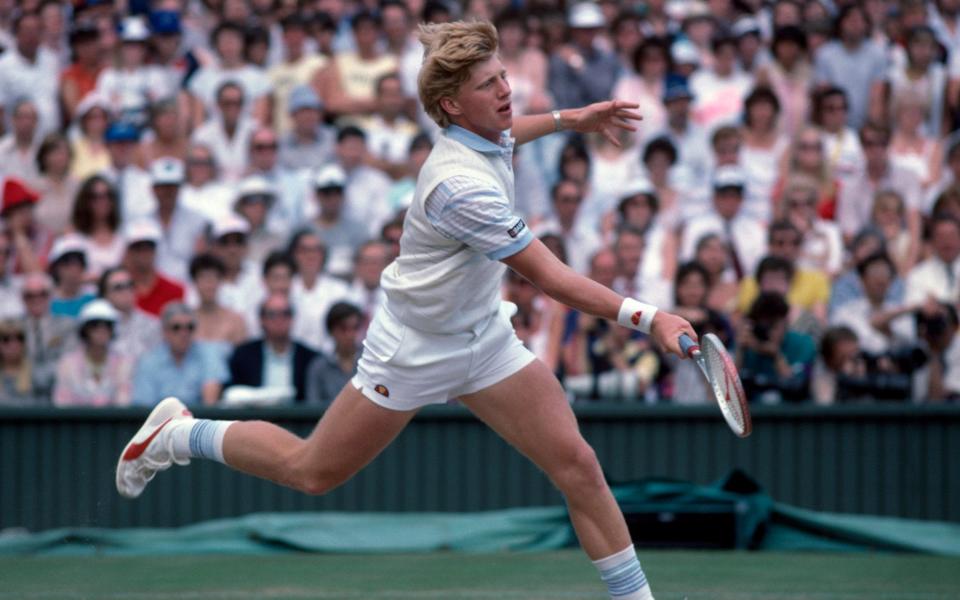 Becker on his way to winning Wimbledon on his debut in 1985, aged just 17 - Popperfoto