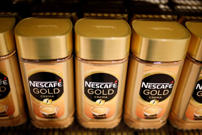 FILE PHOTO: Jars of Nescafe Gold coffee by Nestle are pictured in the supermarket of Nestle headquarters in Vevey