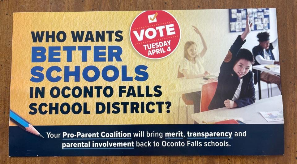 A mailer that was sent out to Oconto Falls School District voters ahead of the spring election.
