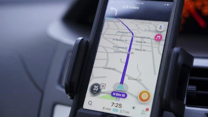 Former police data analyst Davin Hall uses the Waze navigation app while driving through Greensboro, North Carolina. Hall quit the city’s police force in part over its use of Fog Reveal, a powerful cellphone-tracking tool that the company says uses data from apps like Waze to track mobile devices. (Photo: Allen G. Breed/AP, File)