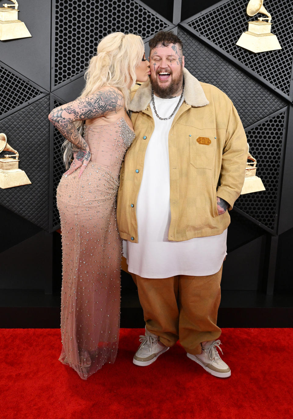 Jelly Roll and wife Bunnie XO, loui vuitton, at the 66th Annual GRAMMY Awards held at Crypto.com Arena on February 4, 2024 in Los Angeles, California.