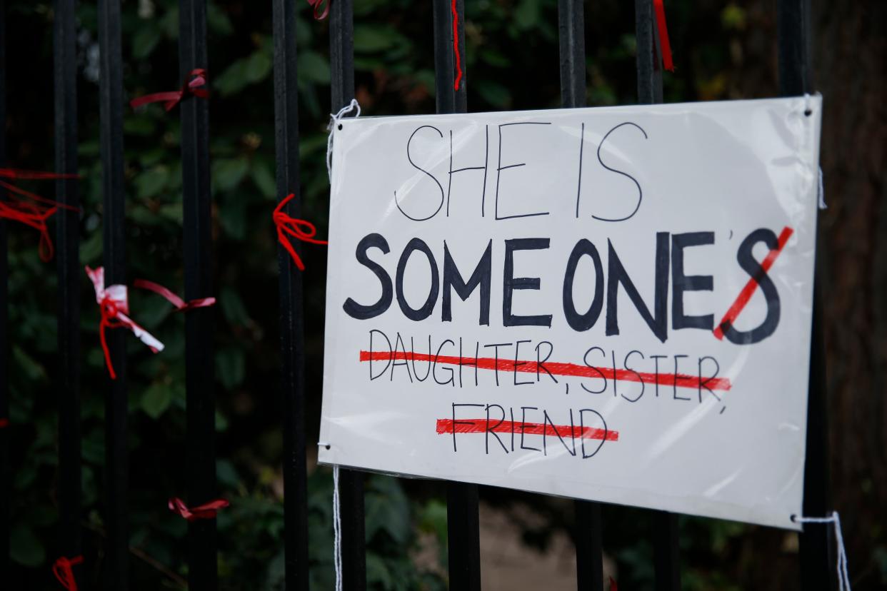 <p>A placard outside James Allen’s Girls’ School (Jags) in London protests against ‘rape culture’</p> (Getty Images)