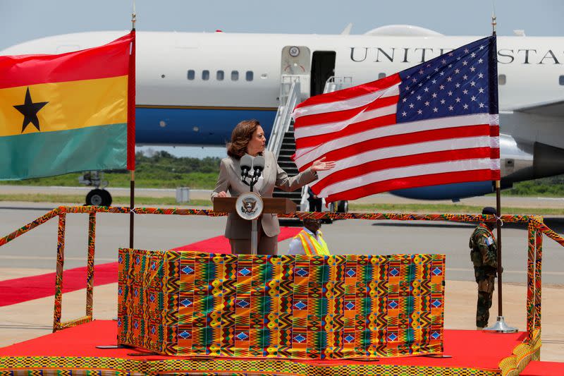 US Vice President, Kamala Harris, arrives at the Kotoka International Airport in Ghana