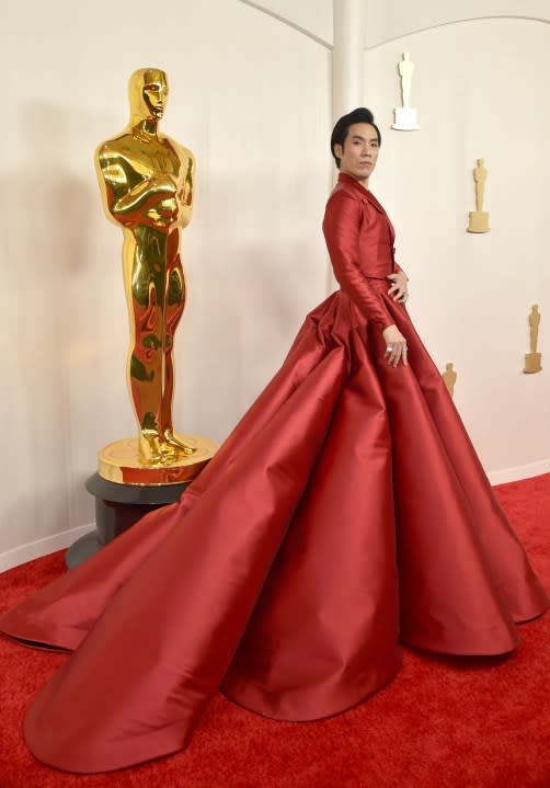 Eugene Lee Yang arrives at the Oscars on Sunday, March 10, 2024, at the Dolby Theatre in Los Angeles. (Photo by Richard Shotwell/Invision/AP)