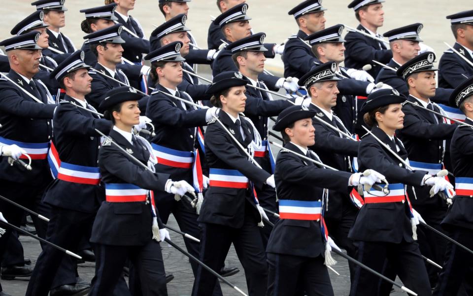 Student police officers take part in the annual Bastille Day military ceremony on the Place de la Concorde in Paris, July 14, 2020. - REUTERS