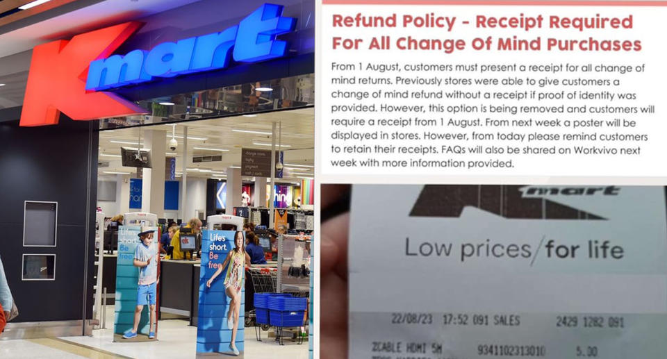 Kmart will no longer accept change of mind returns without a receipt.