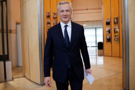 FILE PHOTO: French Finance Minister Bruno Le Maire arrives for a news conference at the Bercy Finance Ministry in Paris, France, January 12, 2018.   REUTERS/Gonzalo Fuentes