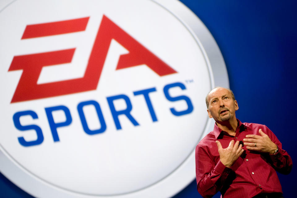 LOS ANGELES, CA - JUNE 14:   President of Electronic Arts Sports (EA Sports) Peter Moore talks about new games at an EA press briefing ahead of the Electronic Entertainment Expo (E3) at the Orpheum Theater June 14, 2010 in Los Angeles, California. The annual video game trade conference and show at the Los Angeles Convention center runs from June 15-17.  (Photo by Michal Czerwonka/Getty Images)