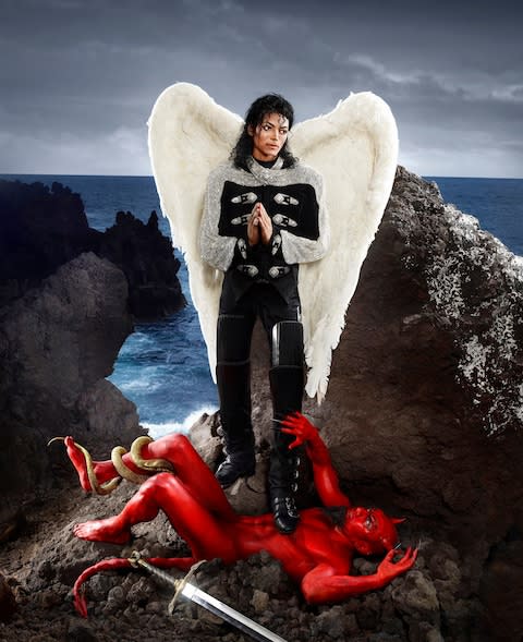 David LaChapelle's image of a winged Jackson standing triumphantly on Satan - Credit: David LaChapelle 