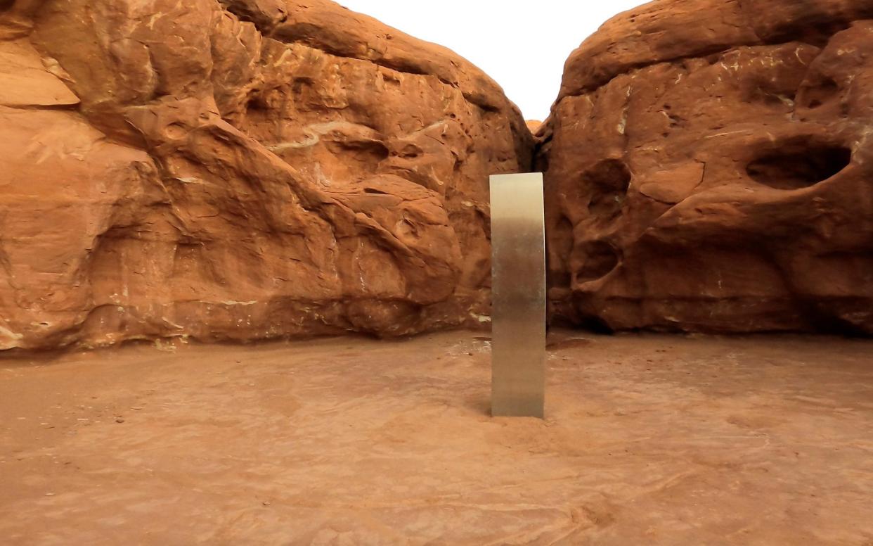 The metal monolith was found in Red Rock Desert, Utah - @davidsurber_ via REUTERS 