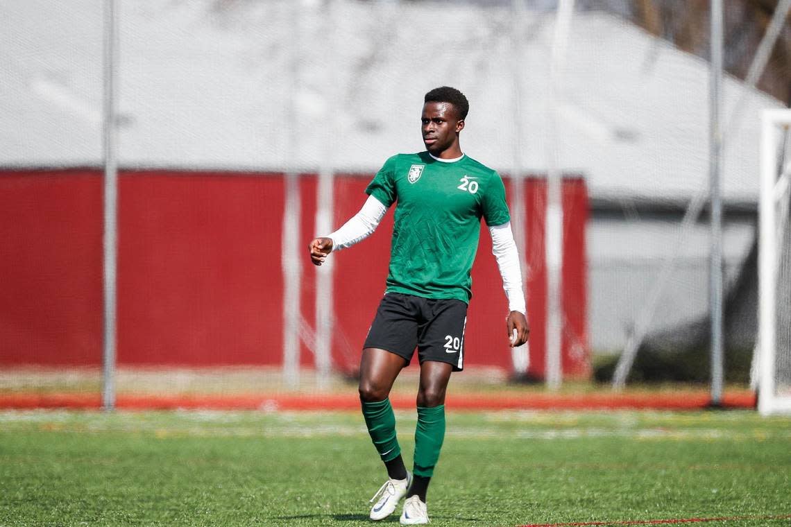 Former Bryan Station High School player Diallo Irakoze (20) and Lexington Sporting Club have played four exhibition matches, with another to come Saturday, ahead of this month’s regular-season debut.