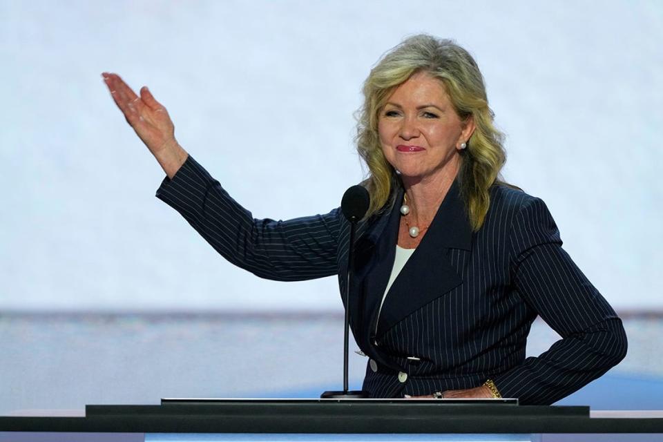 Sen. Marsha Blackburn (TN) speaks during the first day of the Republican National Convention. The RNC kicked off the first day of the convention with the roll call vote of the states.