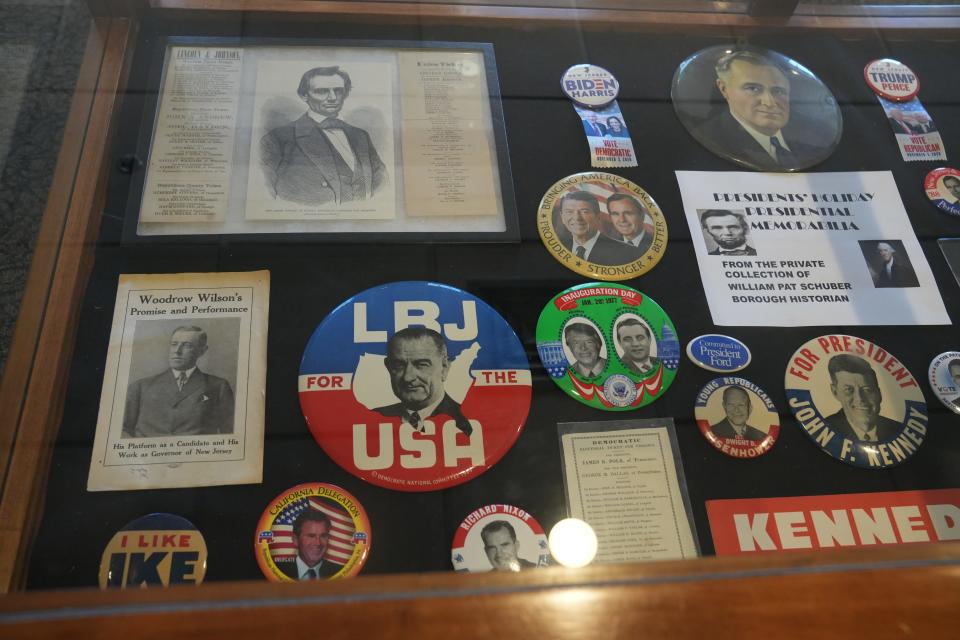Oradell Borough historian, William "Pat" Schuber with some of his presidential memorabilia that he’s been collecting since he was a teenager and is now on display at the Oradell Library. Here he shows some of his favorite collectibles in Oradell, NJ on February 18, 2023.