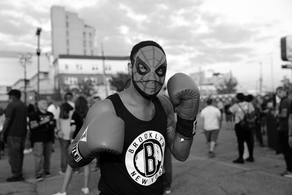 <p>An NYPD officer known as Spiderman poses before the Brooklyn Smoker in the parking lot of Gargiulo’s Italian restaurant in Coney Island, Brooklyn, on Aug. 24, 2017. (Photo: Gordon Donovan/Yahoo News) </p>