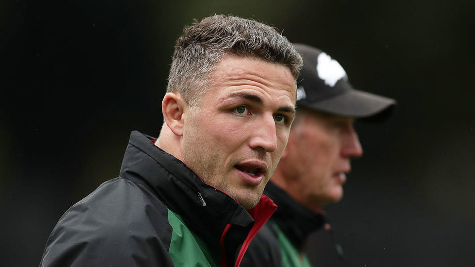 Pictured here, Sam Burgess alongside Rabbitohs coach Wayne Bennett.