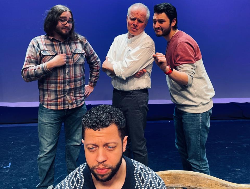 Jeff White (front, seated) with (left to right) Daniel Rodriguez Hijo, Jaimie Schwartz and Niko Carter in Original Productions Theatre’s “Abundant Life.”