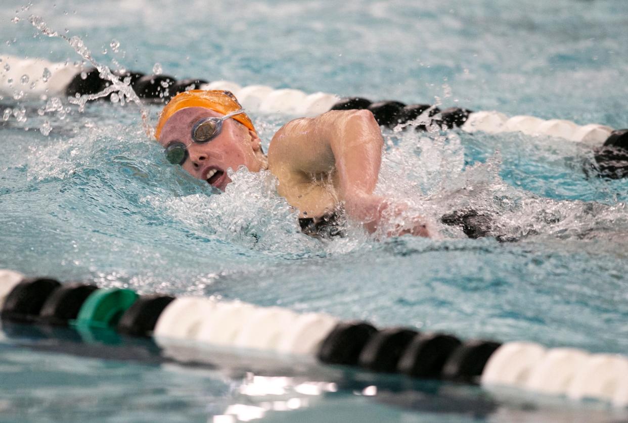 The 42nd annual Shore Conference Girls Swimming Championships takes place at Neptune Aquatic Center. 200 Yard Freestyle. Trinity Hall’s McLane Gmelich takes second place. Neptune, NJTuesday, February 2, 2022 
