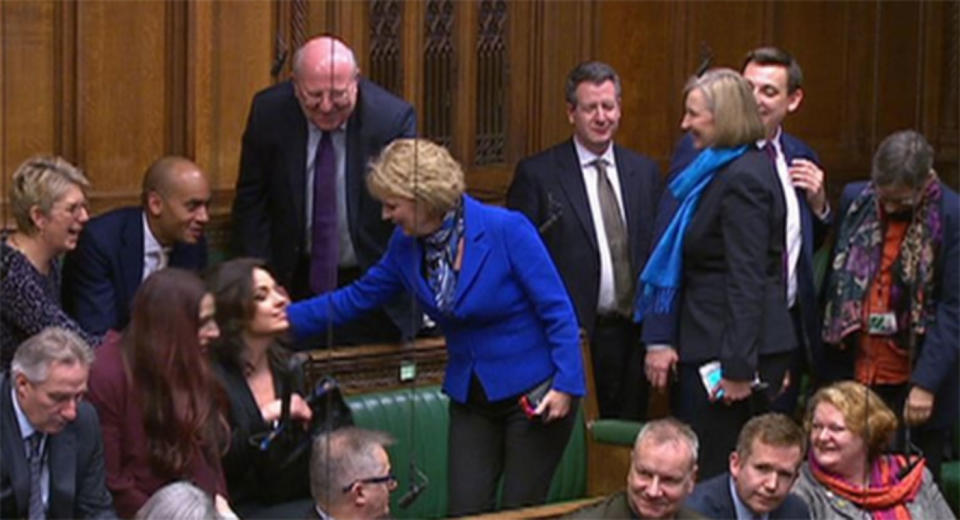 Former Conservative MP Anna Soubry sits with members of The Independent Group in Parliament