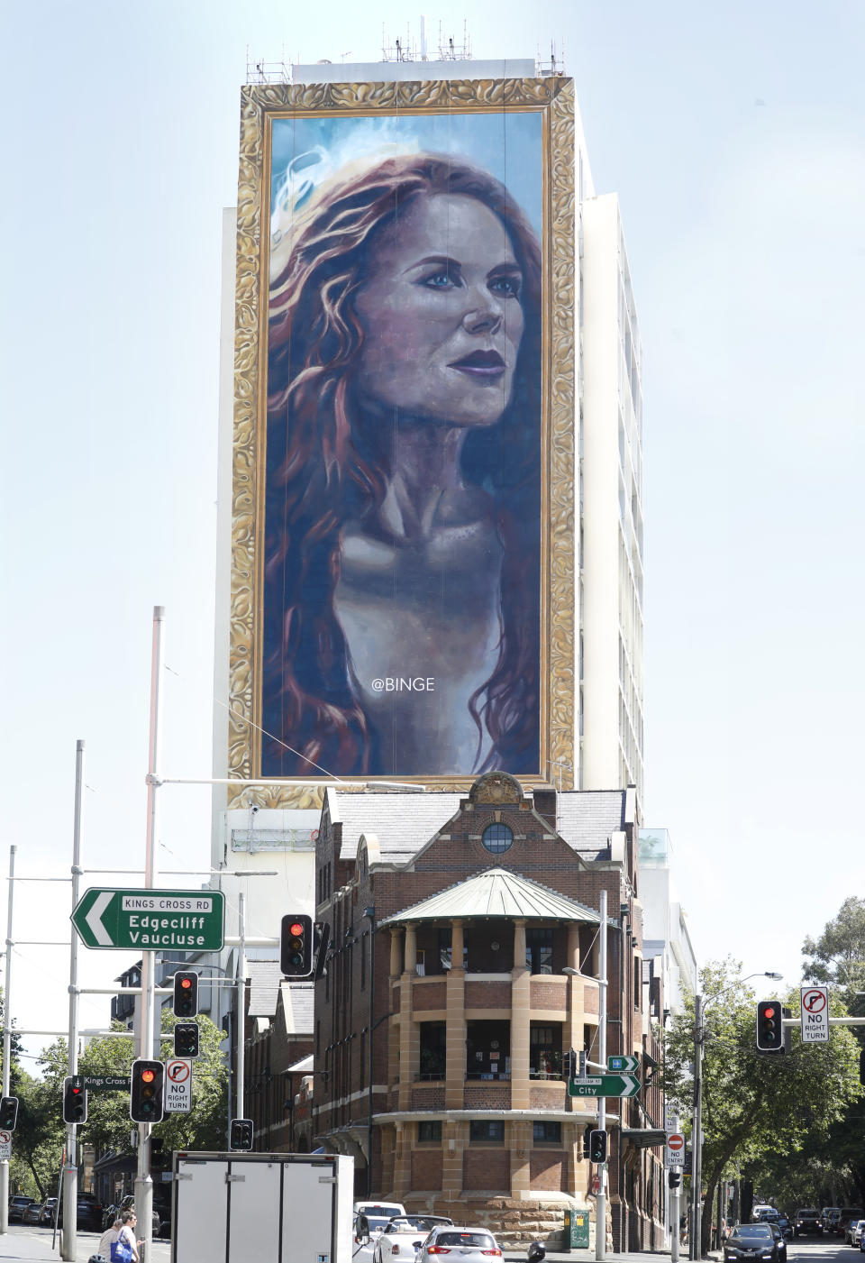 18 story portrait of Nicole Kidman appears in Sydney to celebrate the launch of the biggest thriller The Undoing streaming on Binge.