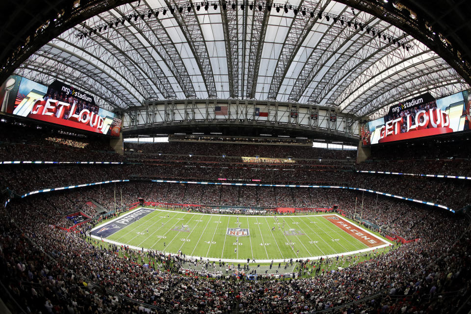 FILE - This is a general view as fans at NRG Stadium watch the opening kickoff of the NFL Super Bowl 51 football game between the Atlanta Falcons and the New England Patriots Sunday, Feb. 5, 2017, in Houston. There are 23 venues bidding to host soccer matches at the 2026 World Cup in the United States, Mexico and Canada. (AP Photo/Charlie Riedel, File)