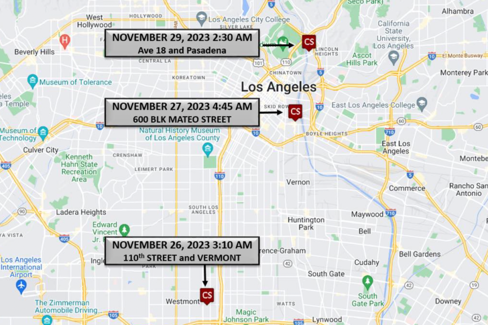 The locations of the shootings (LAPD)