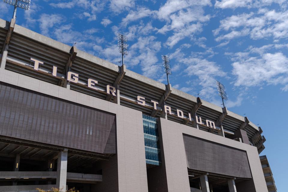 Clouds pass over Tiger Stadium on Monday, March 20, 2023, on LSU’s campus in Baton Rouge, La.