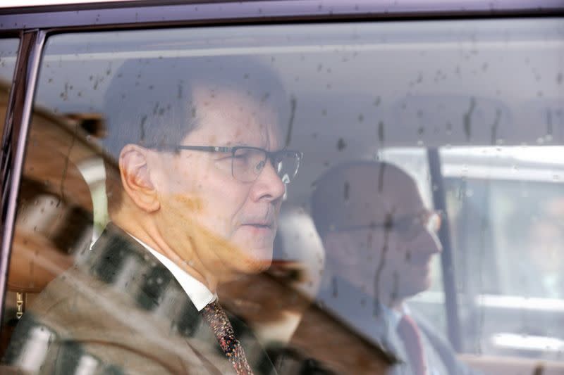 Members of IMF experts are seen leaving after meeting with Lebanese Prime Minister Hassan Diab at the government palace in Beirut