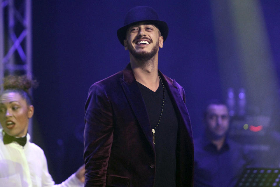 Moroccan singer Saad Lamjarred performs during a concert in Casablanca, Morocco, Jan. 15, 2016. Saad Lamjarred, 37, has been on trial in Paris since Monday for aggravated rape and assault. A verdict is expected later Friday Feb.24, 2023. (AP Photo, File)
