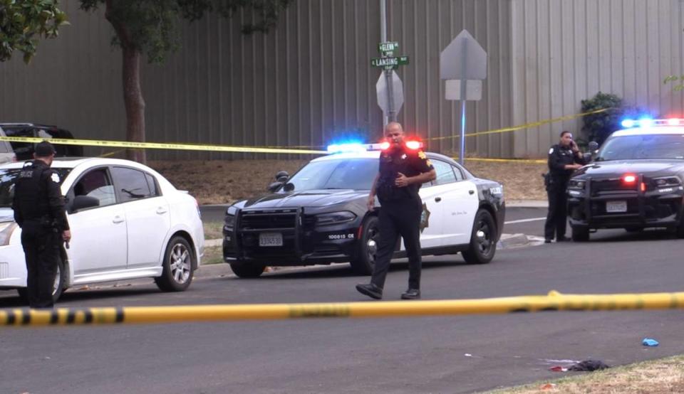 A man was found shot on a roadway at Glenn Avenue and East Lansing Way in Fresno, California on Sunday, May 28, 2023. 