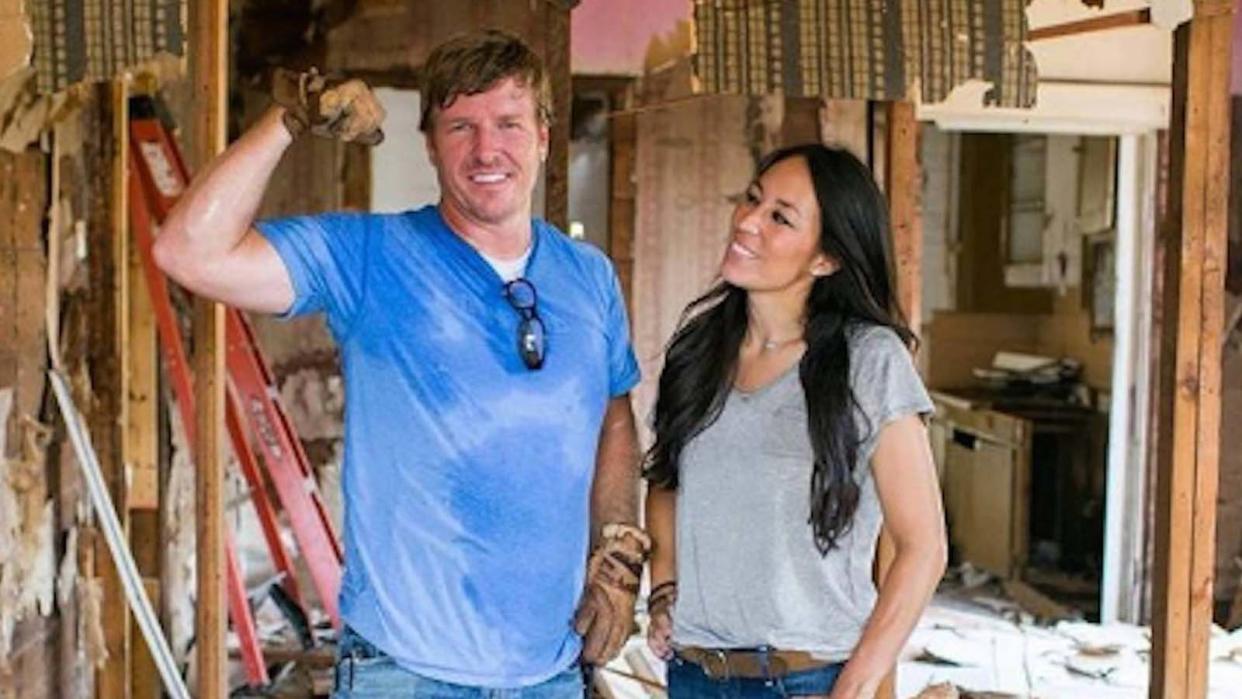 Chip and Joanna Gaines on the set of their home renovation series, "Fixer Upper."