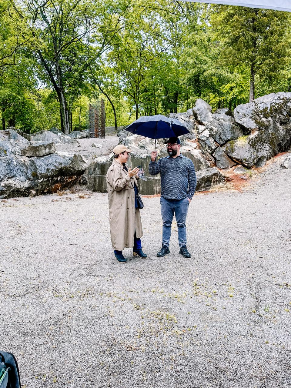 Artist Edra Soto, left, and Brian R. Jobe, director of Tri-Star Arts, at the unveiling of the "Graft Knoxville" sculpture at the University of Tennessee/GATOP Arboretum & Education Center at 2631 Riverside Drive on May 6, 2022.