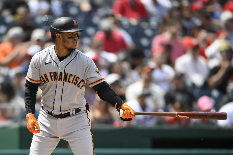 San Francisco Giants' Thairo Estrada is an intriguing fantasy draft pick because of his versatility. (AP Photo/Nick Wass)