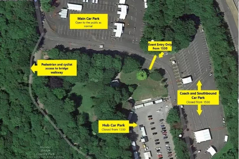 Aerial view of Humber Bridge car parks