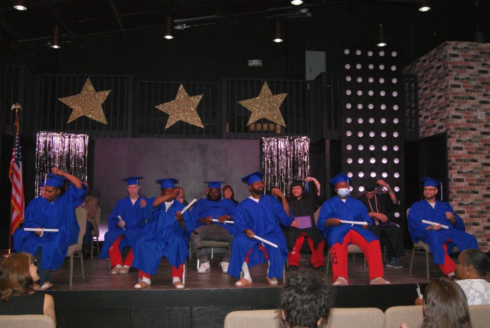 Current and former Lafourche Parish jail inmates participate in a college and high school graduation ceremony Tuesday, June 21, 2022, at Covenant Church in Gray.