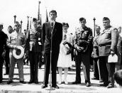 <p>John F. Kennedy speaks at Memorial Day services in Cambridge, Mass., in 1946. (Photo: John F. Kennedy Presidential Library and Museum) </p>