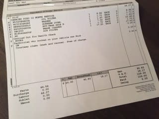 Service itemization for Nissan Leaf in U.K. with air filter, oil filter changes [Transport Evolved]