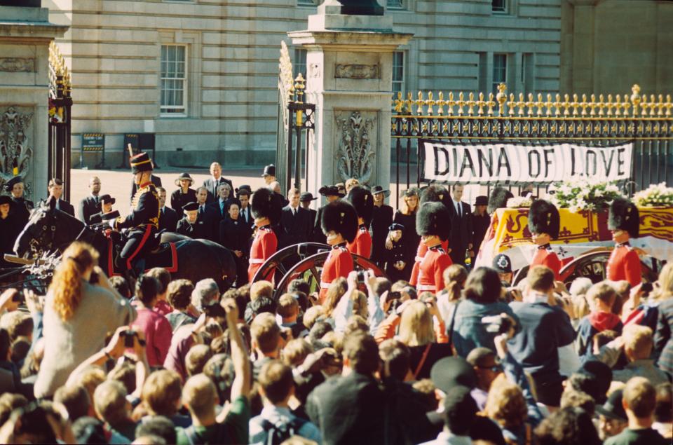 Diana’s funeral procession passing Buckingham PalaceShutterstock