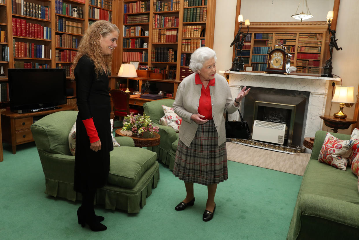 Canadian Governor General Designate Julie Payette meets Queen Elizabeth II during a private audience at Balmoral Castle, Scotland.