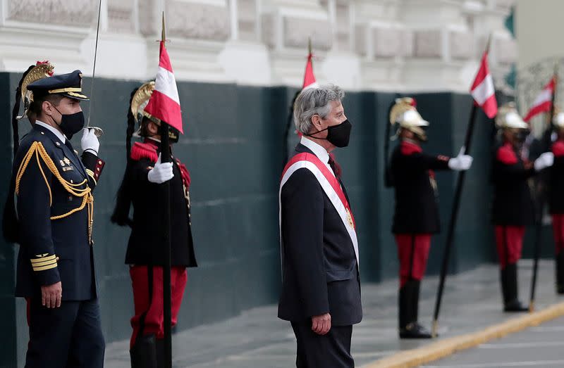 FILE PHOTO: Peru's selected interim leader Sagasti attends his swearing-in ceremony in Lima