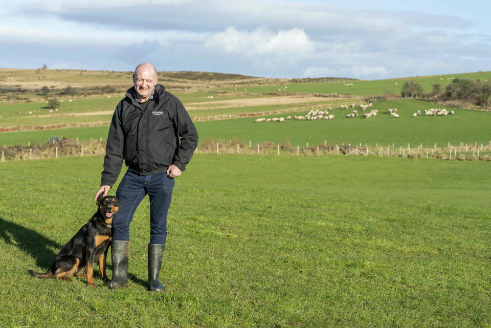 In this photo taken on Monday, Jan. 28, 2019, Farmer and National Farmers Union President for Wales John Davies on his sheep farm in the Brecon Beacons, Wales. UK meat producers are particularly vulnerable to the threat of a no-deal Brexit. That’s because 90 percent of their exports go to EU countries, meaning many would find themselves in jeopardy because of the tariffs and border delays that would follow a disorderly exit from the bloc. (AP Photo/Jo Kearney)