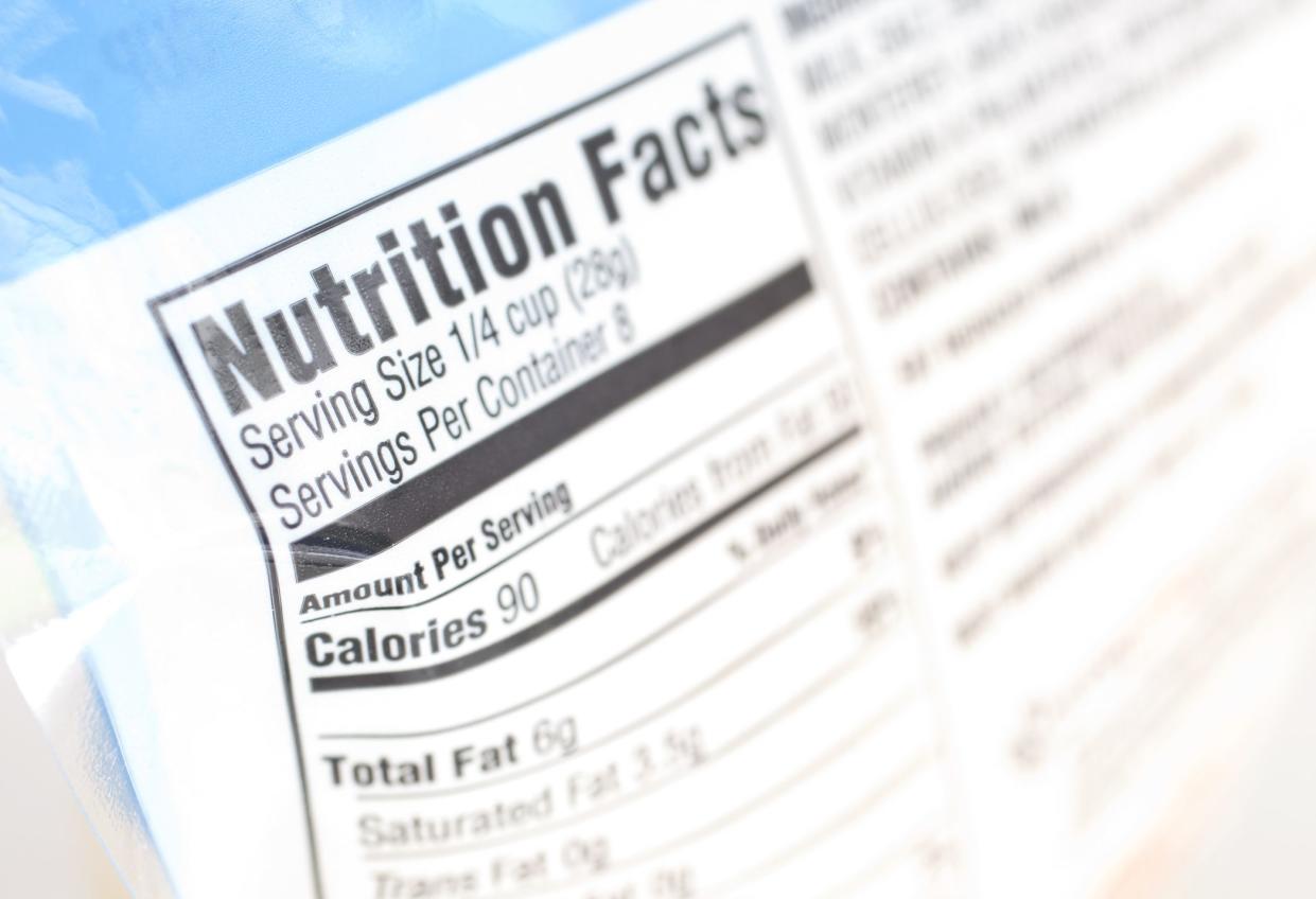 A close up on a nutrition facts label