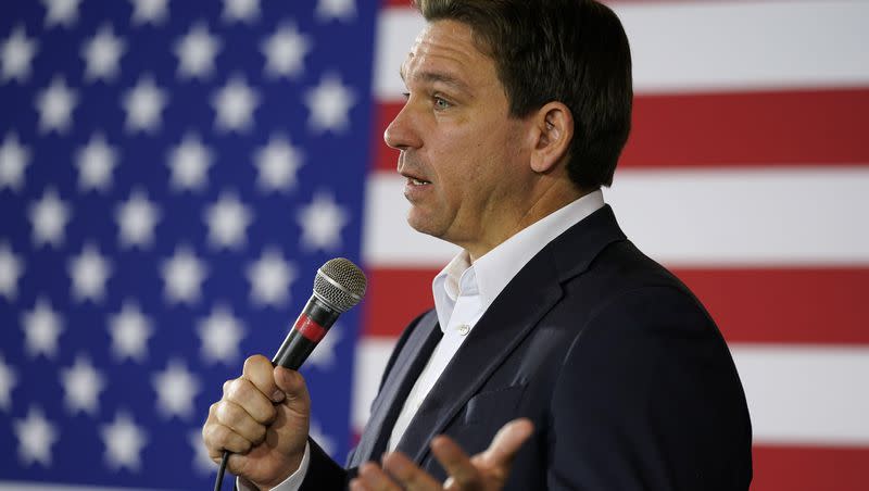 Republican presidential candidate Florida Gov. Ron DeSantis speaks during a meet and greet on Thursday, Dec. 7, 2023, in Cedar Rapids, Iowa.