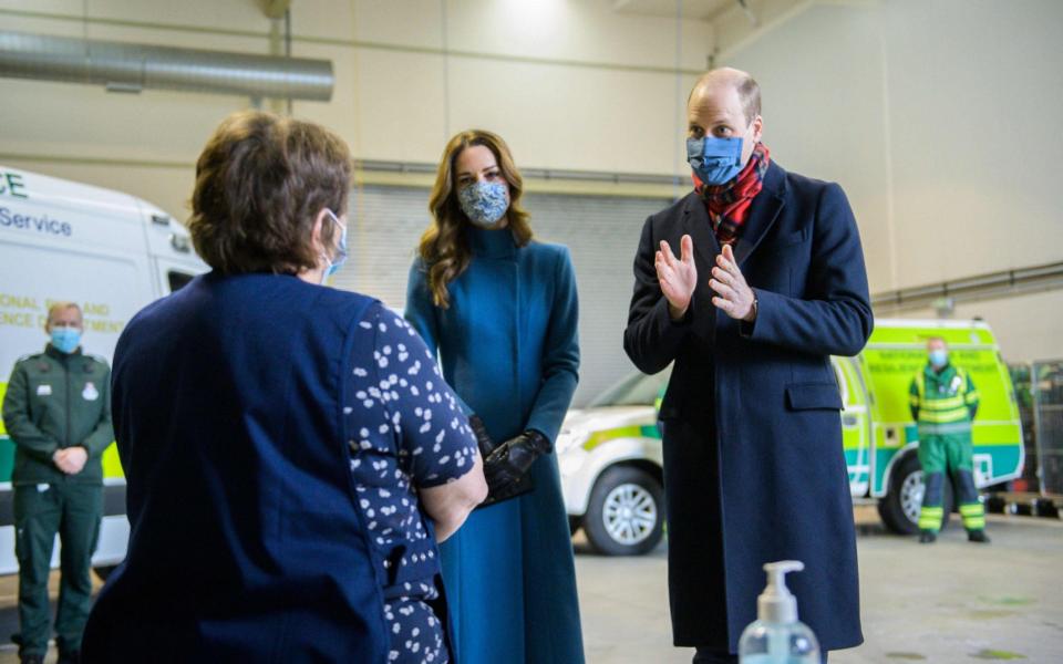 The Duke and Duchess speak with staff during a visit to the Scottish Ambulance Service Response Centre in Newbridge, west of Edinburgh -  WATTIE CHEUNG/POOL/AFP