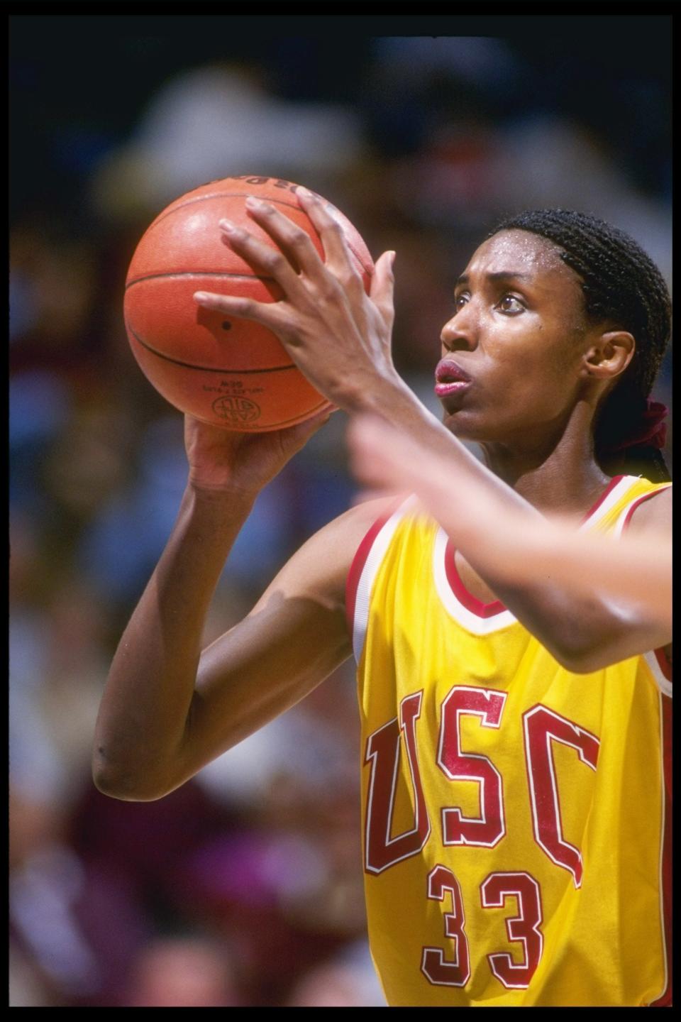 29 Jan 1993:  Lisa Leslie of the Southern California Trojans stands at the foul line during a game against the UCLA Bruins.  Southern California won the game 73-60. Mandatory Credit: Ken Levine  /Allsport