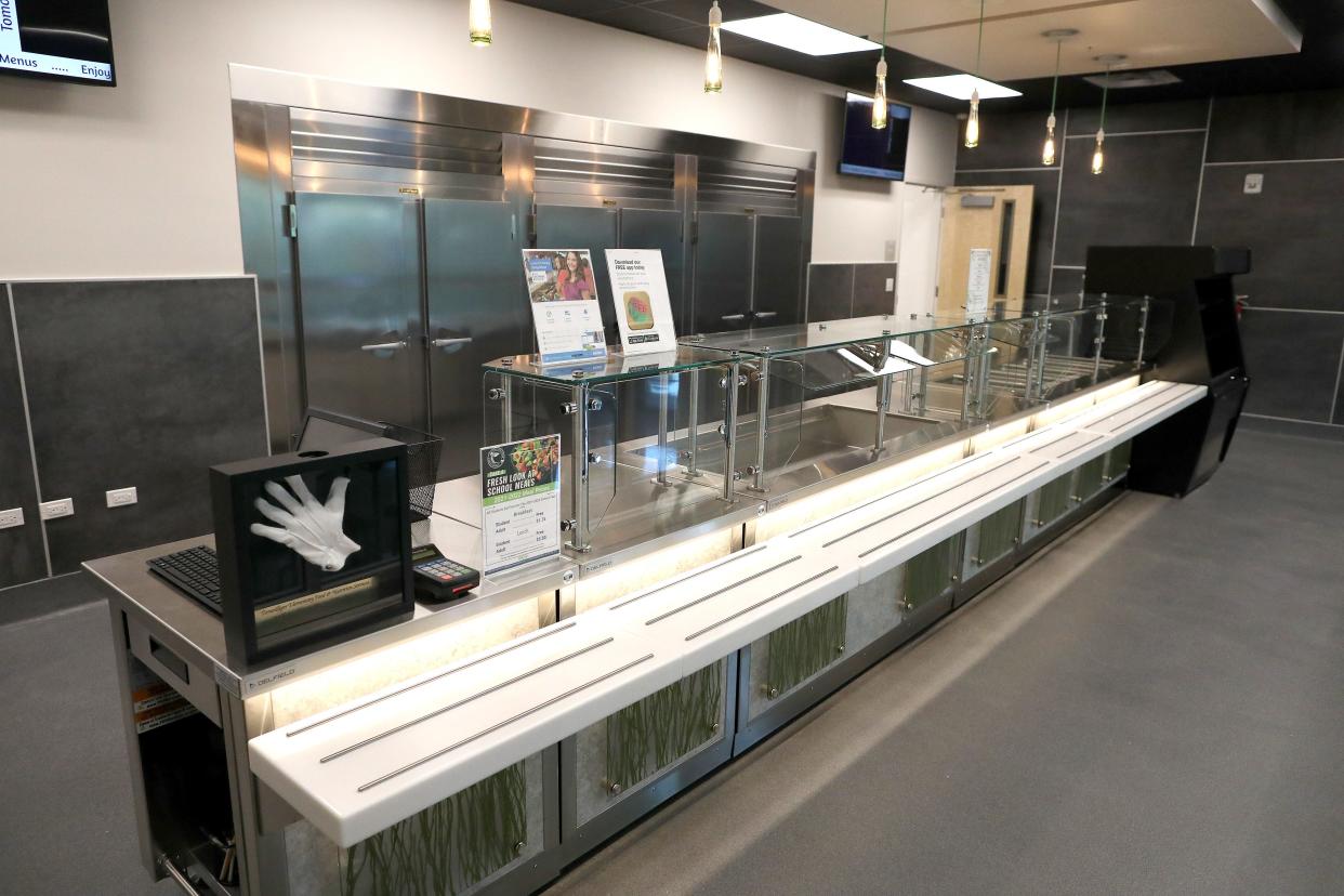 The lunch line at the new Terwilliger Elementary School, in Gainesville, Fla., July 28, 2021. Over a year in construction, the first new Alachua County Public School to be built since 2012 will be ready for students Aug. 10 when classes begin.